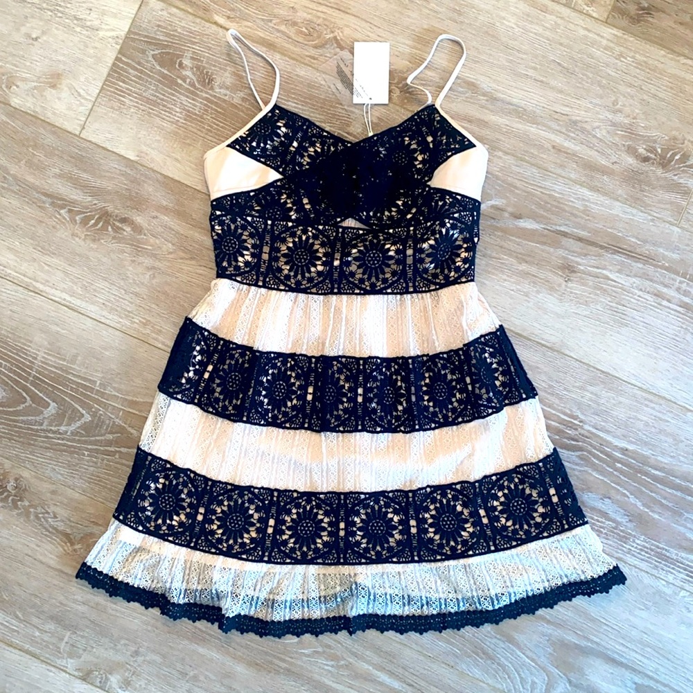 NWT Foxiedox Black Nude Lace Crochet Mini Small - Picture 1 of 7